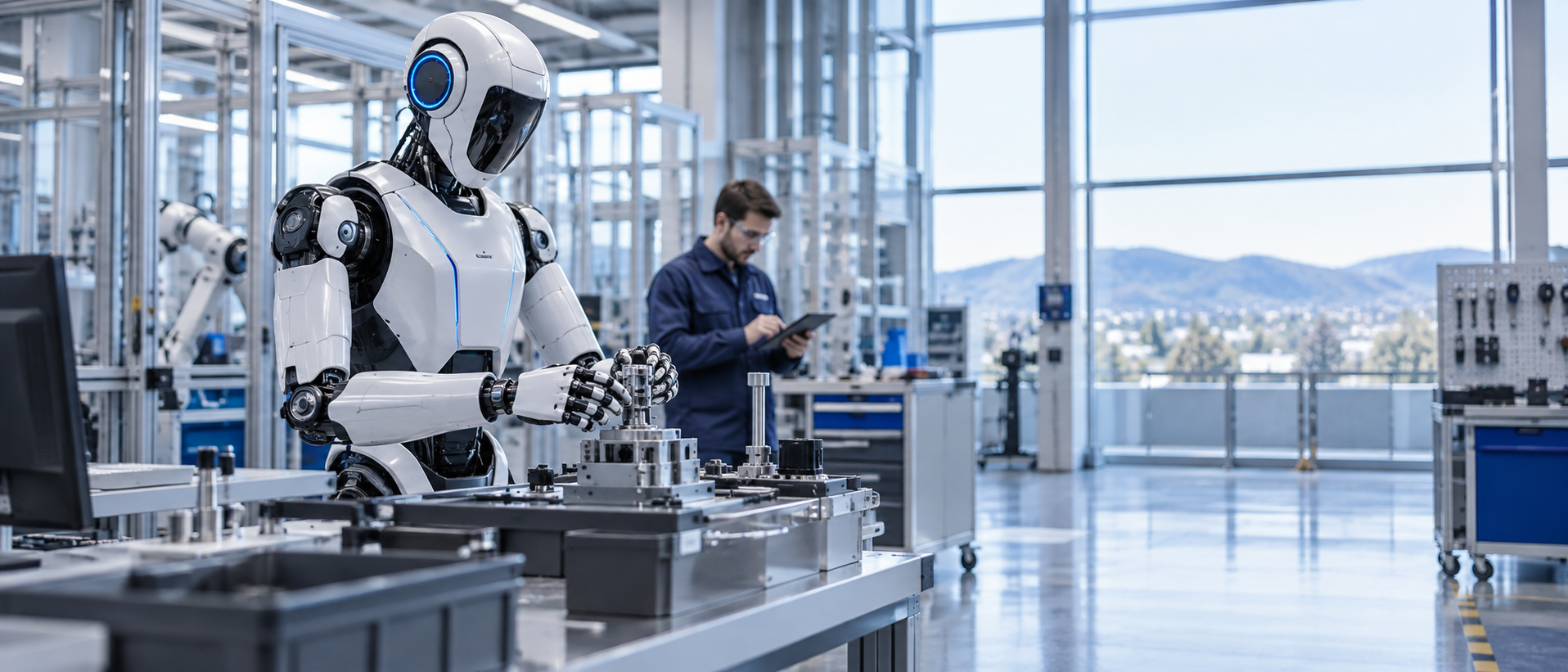 Robot humanoïde dans un atelier industriel